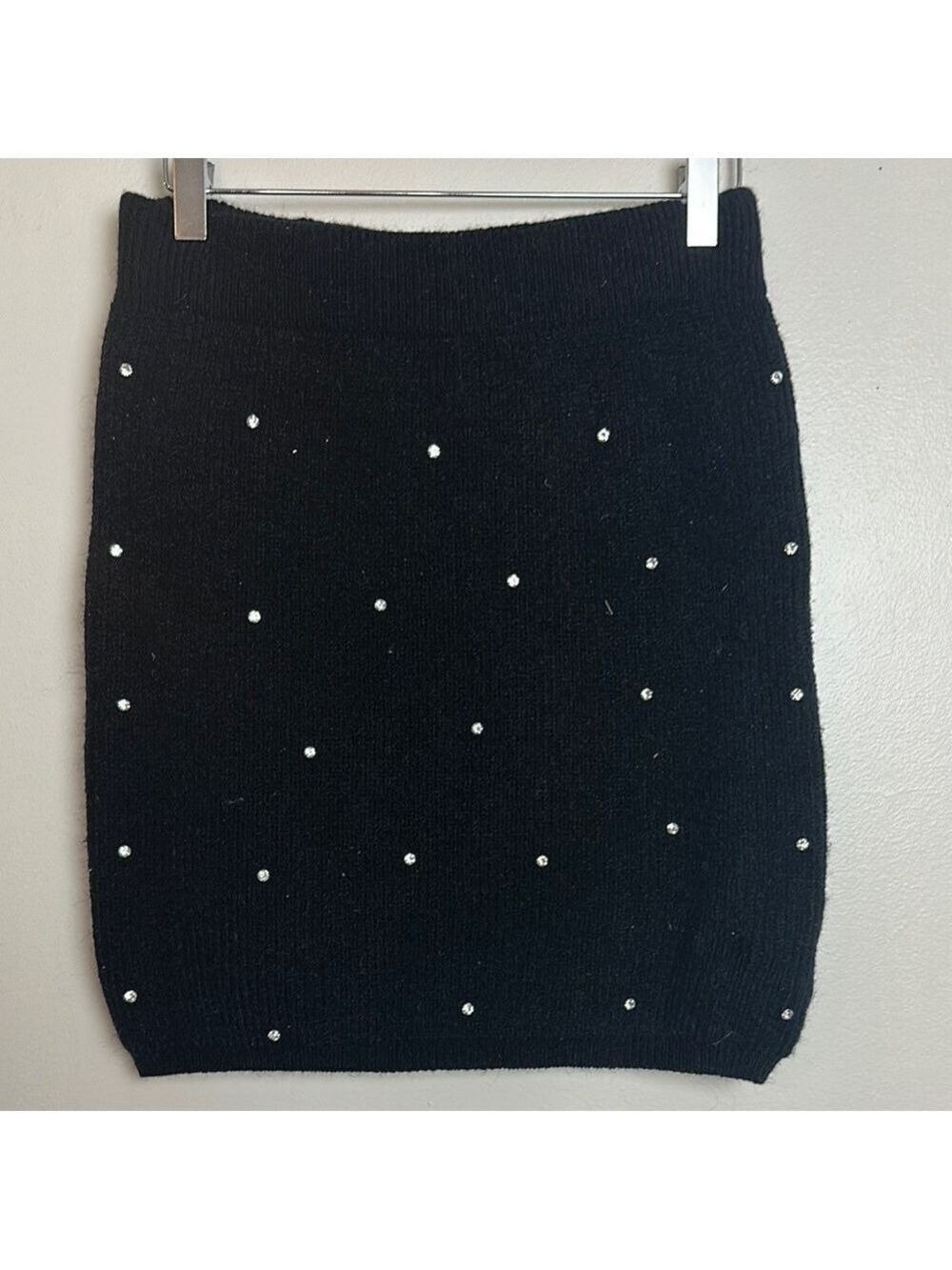 Mainstrip Knit Rhinestone Bejewelled Elastic Waist Pull-On Mini Skirt